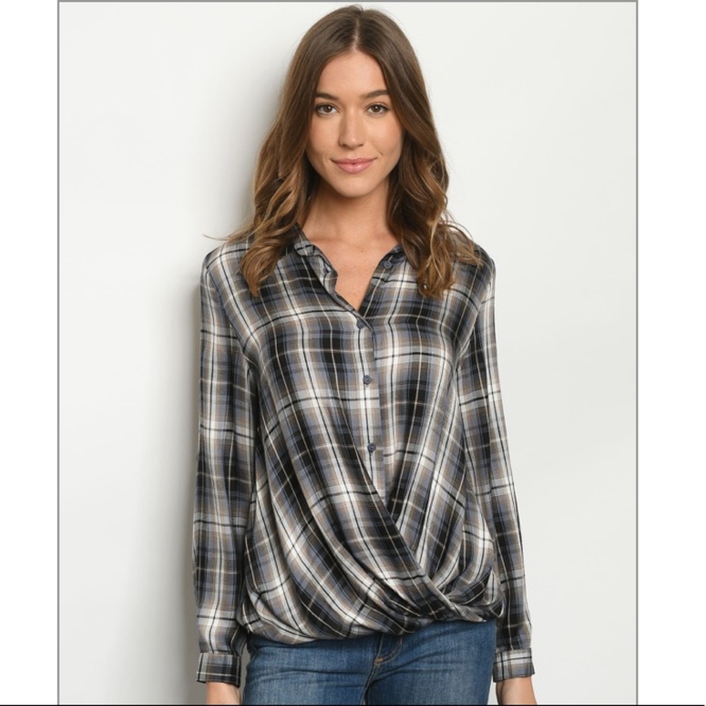 PLAID GREY WRAP SHIRT